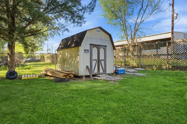 a big yard with trees in the background