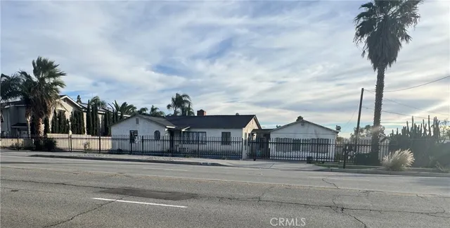 a view of a garden with a slide