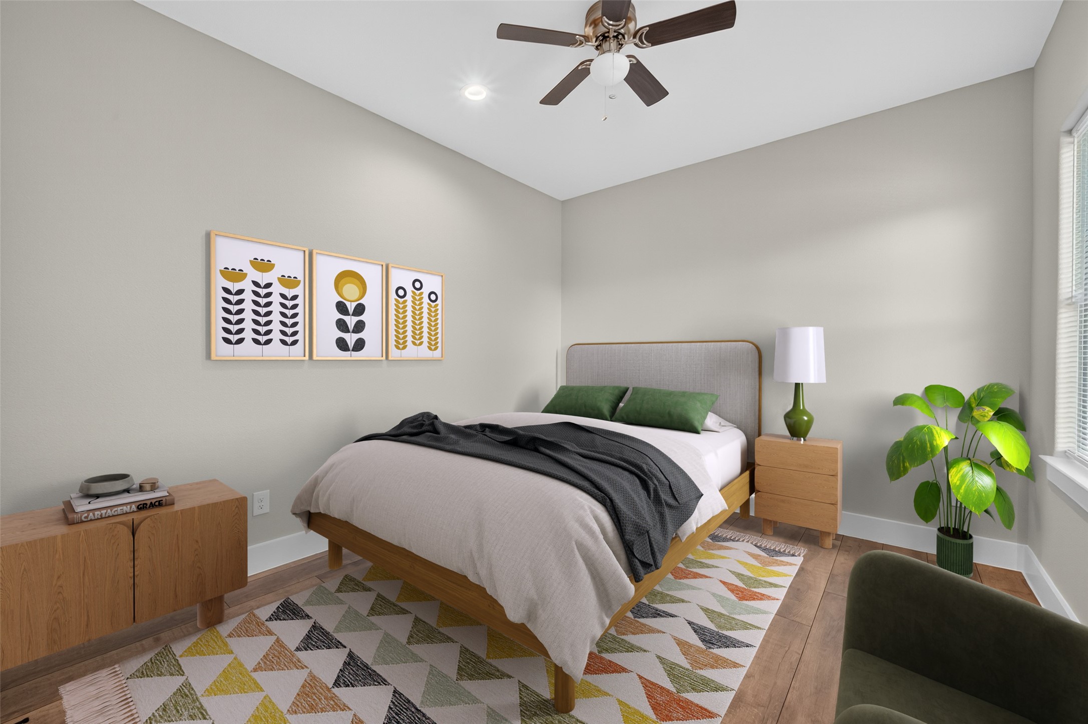 2109 Marnel Road, Unit G Houston, TX 77055 - Photo 5 of 27 a bedroom with a bed lamp and a potted plant