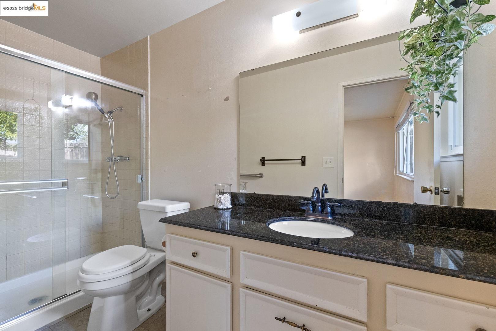 10562 Suzanne Court Jamestown, CA 95327 - Photo 13 of 14 a bathroom with a granite countertop sink a toilet and a mirror