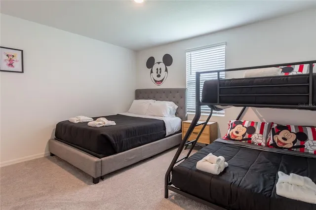 a bedroom with a bed and dresser