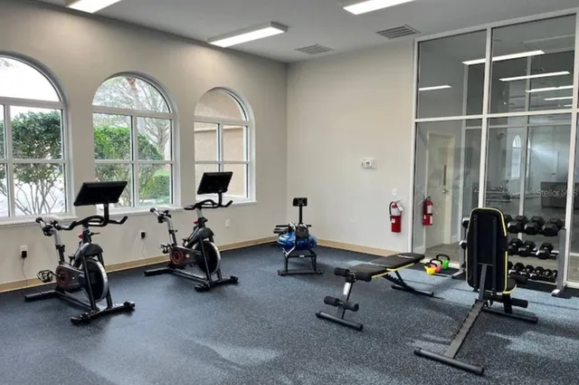 a view of a room with gym equipment