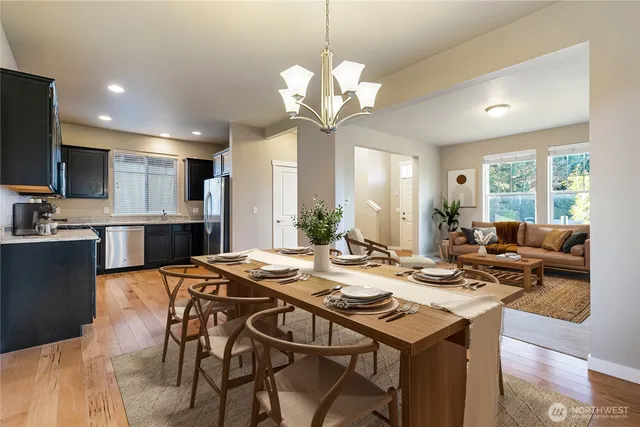 a view of a dining room and livingroom view