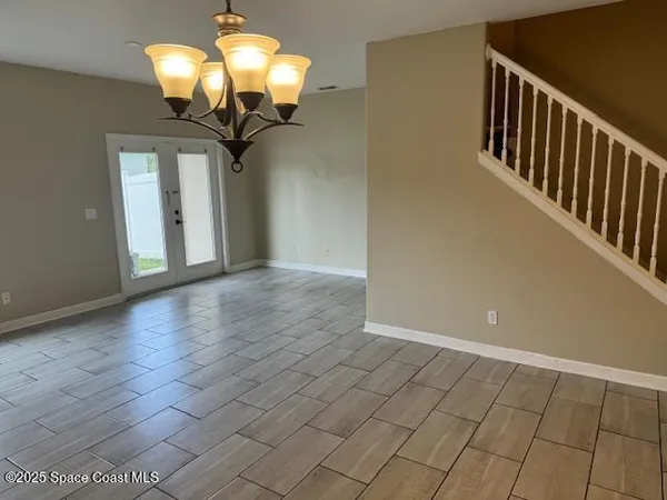a view of a livingroom with a chandelier