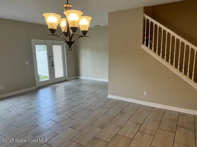a view of a livingroom with a chandelier