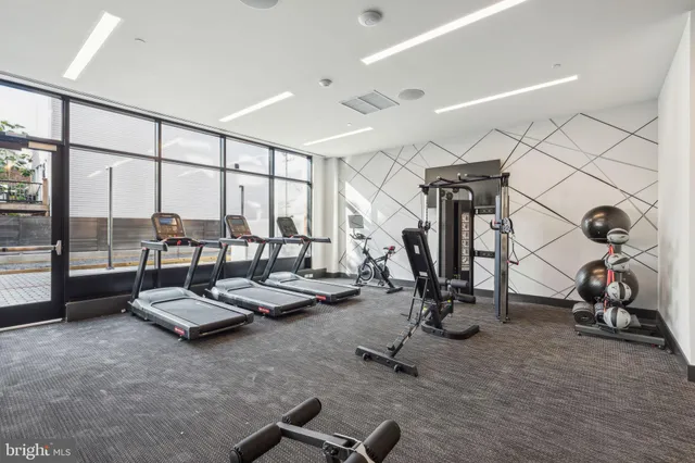 a view of a room with gym equipment