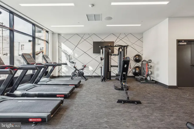a view of a room with gym equipment