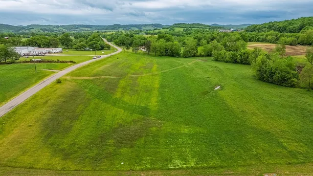 a view of a field with an ocean