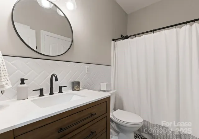 a bathroom with a sink a mirror and a toilet