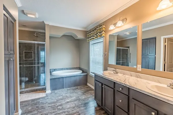 a bathroom with a sink and a large mirror