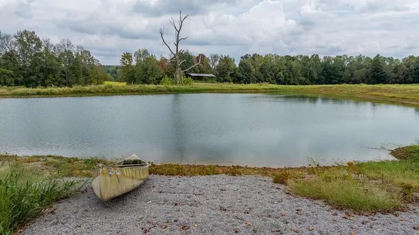 a view of a lake with a mountain