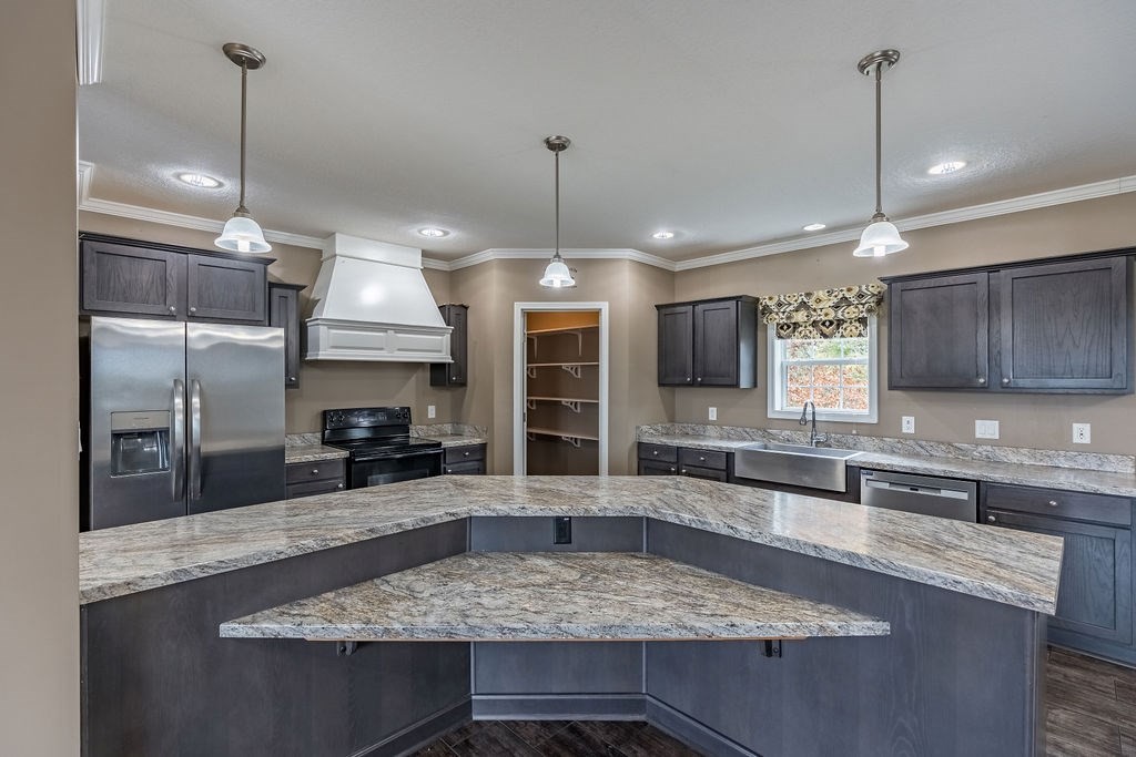 321 Archie Lane Dawson Springs, KY 42408 - Photo 5 of 42 a kitchen with stainless steel appliances granite countertop a sink a counter space cabinets and wooden floor