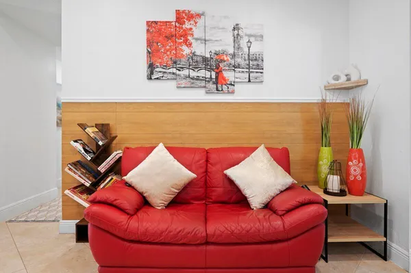 a living room with furniture