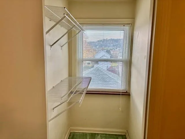 a view of a chandelier fan and entryway