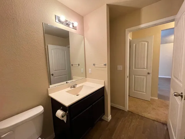 a view of a big room with windows and closet