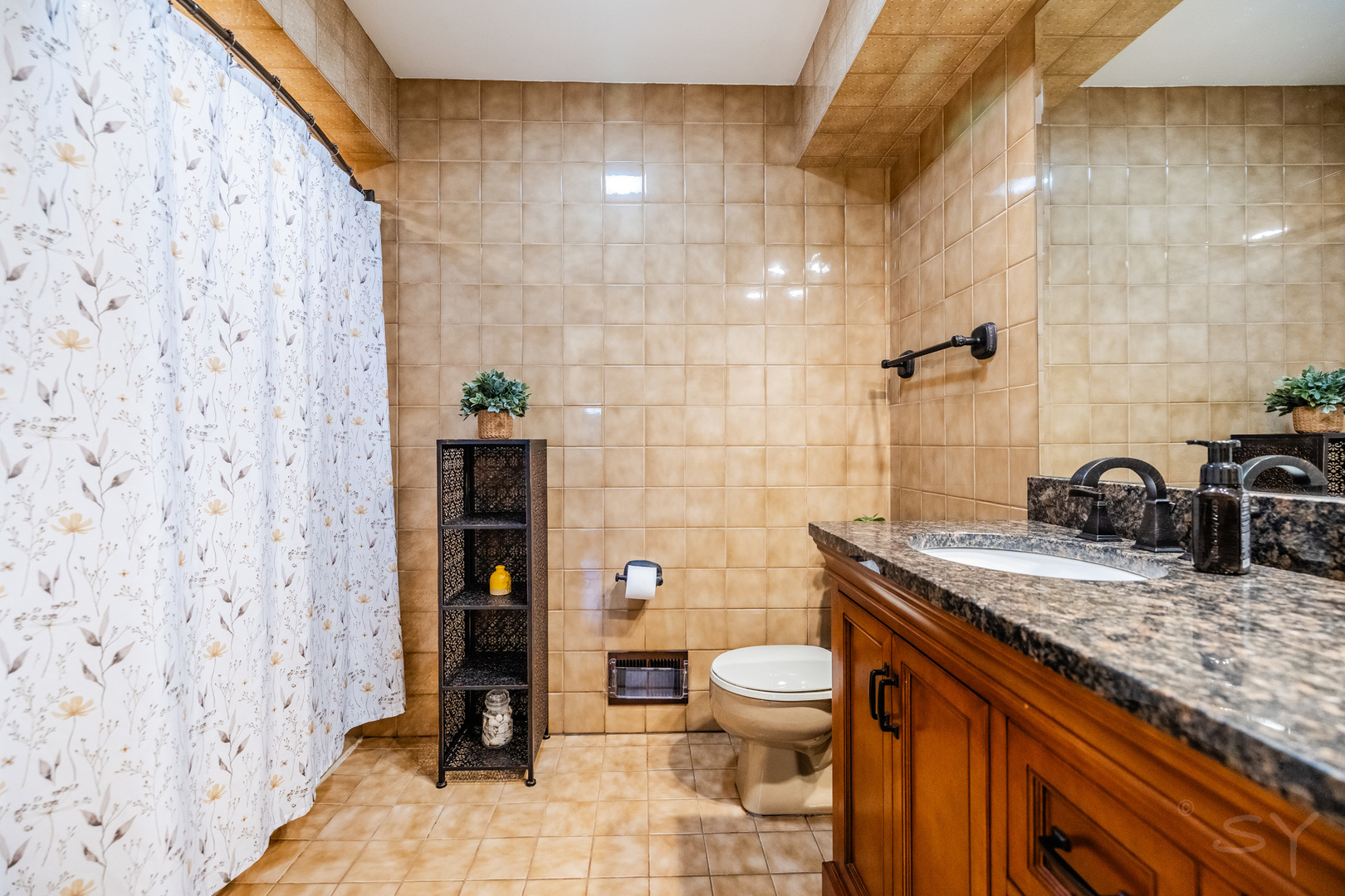 1312 North River Road Mount Prospect, IL 60056 - Photo 13 of 31 a bathroom with a granite countertop sink a toilet and shower