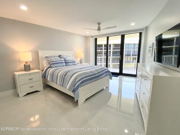 a spacious bedroom with a bed and a large window