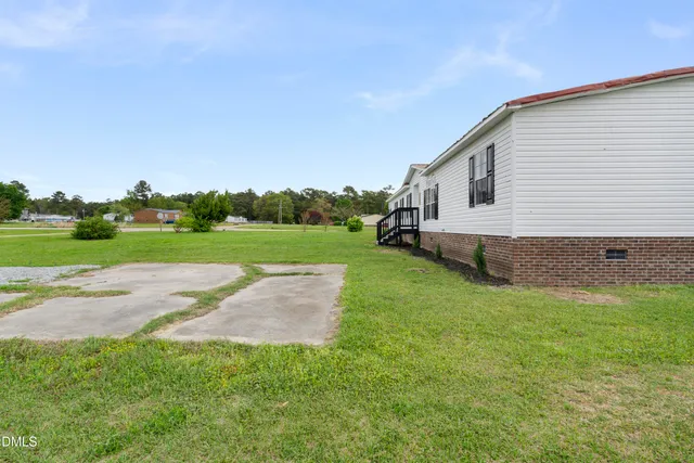 a view of a park with large trees