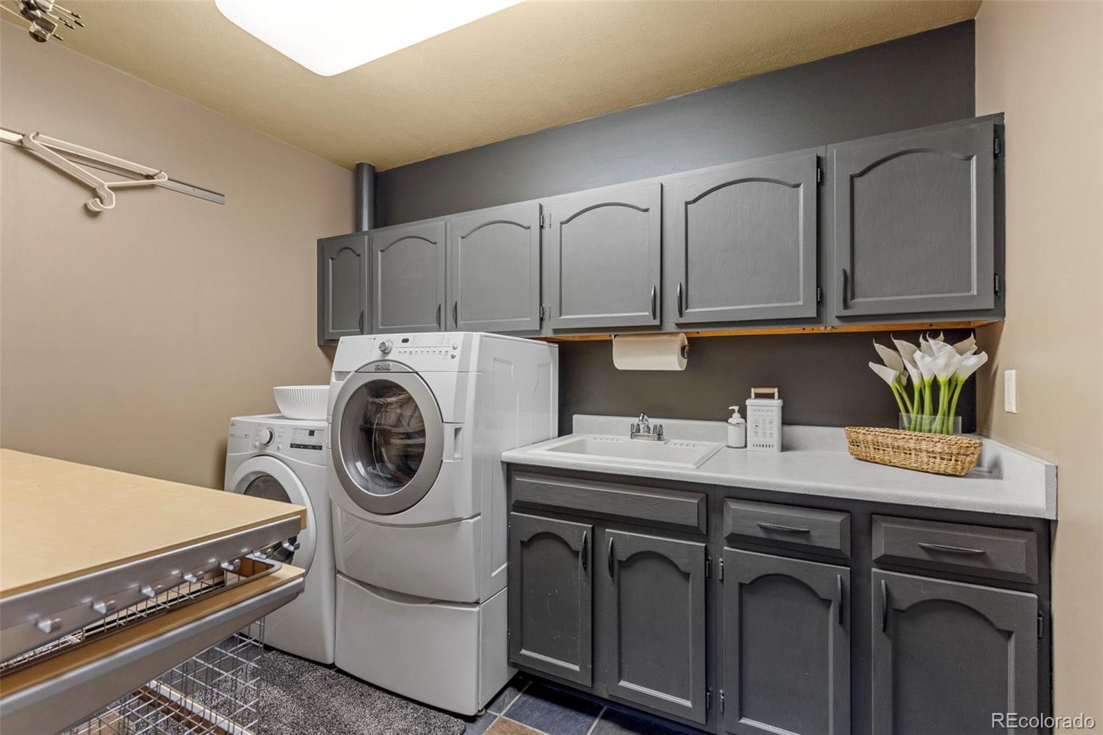 1323 South Snyder Gulch Road Evergreen, CO 80439 - Photo 23 of 47 a utility room with sink dryer and washer
