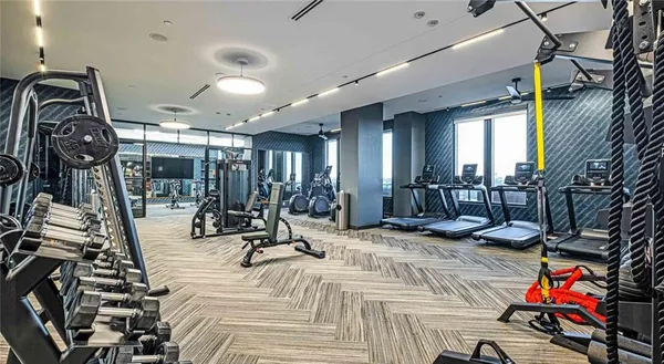 a view of a room with gym equipment