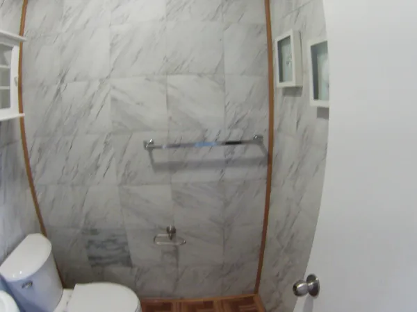 a white toilet sitting next to a shower