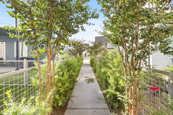 a view of a pathway both side of house