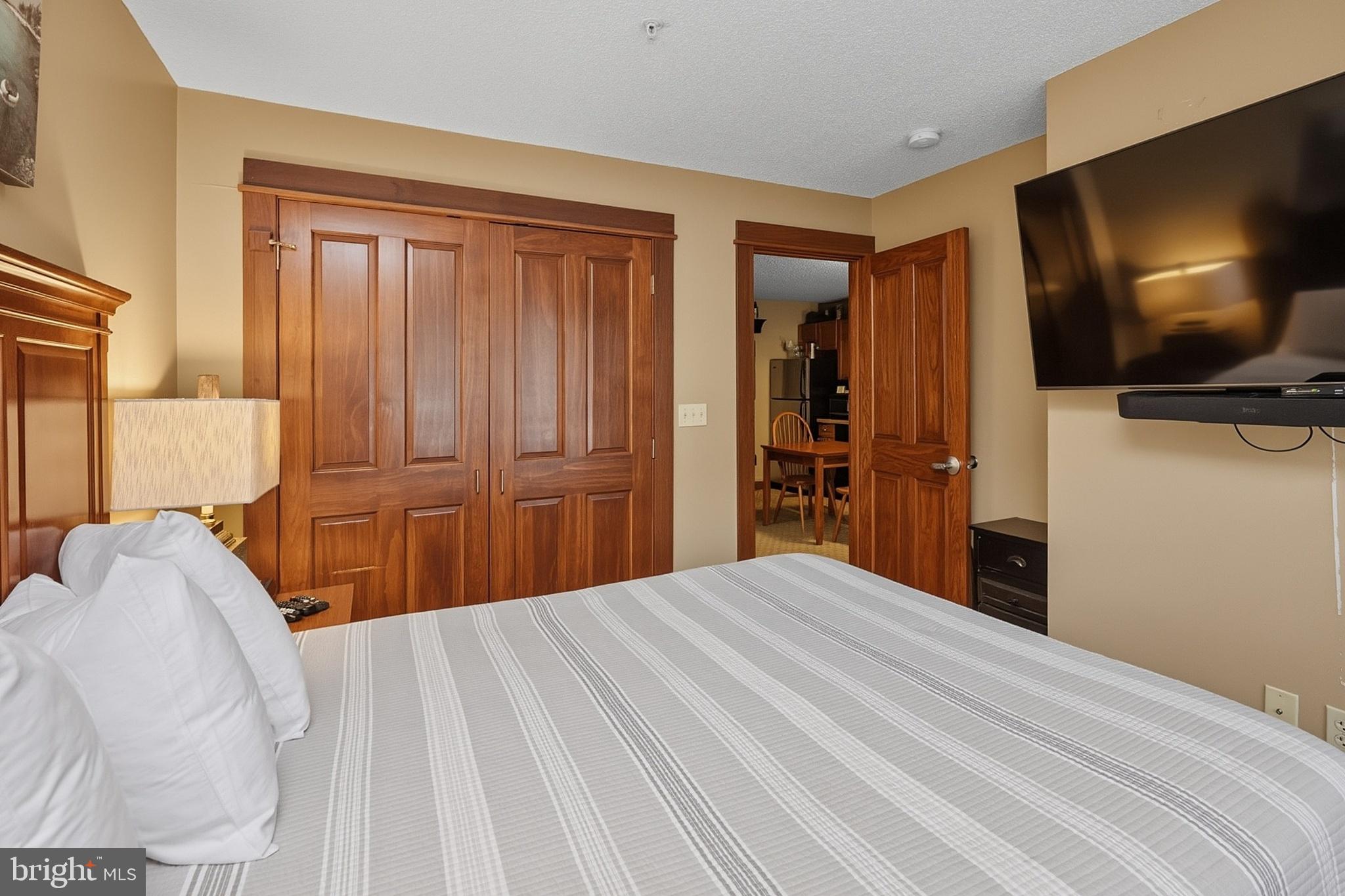 565 Glendale Road, Unit 208A Oakland, MD 21550 - Photo 23 of 51 a bedroom with a bed and a flat screen tv