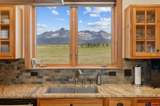 a view of a lake with a mountain in the background