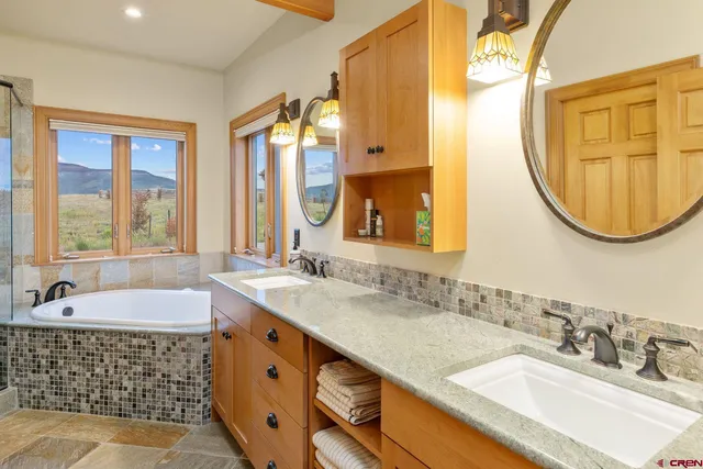 an aerial view of a house with a garden