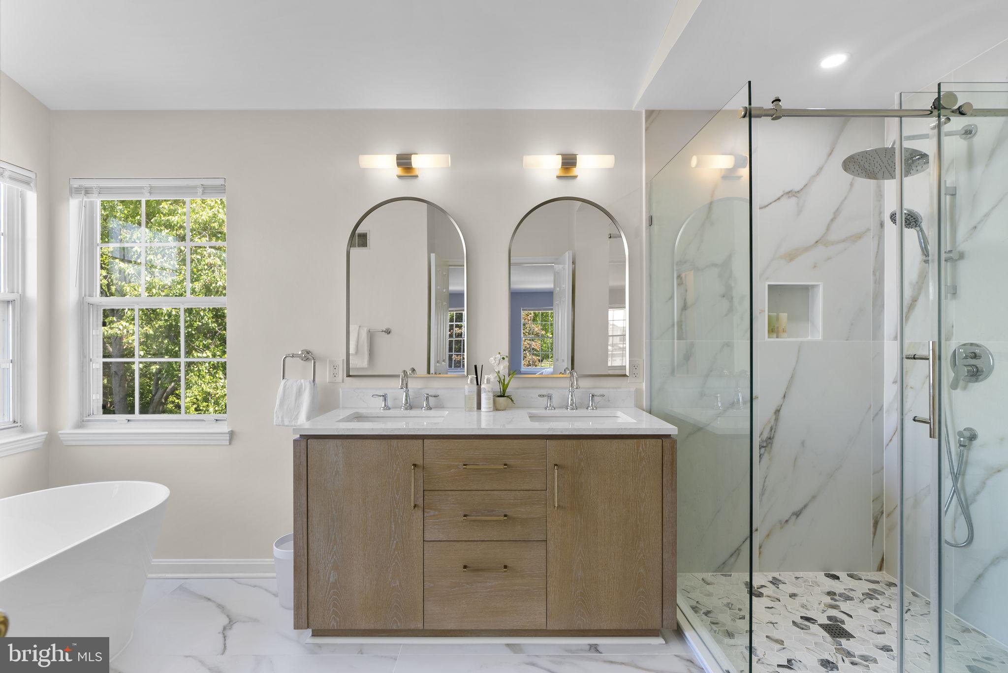 15809 Chagall Terrace North Potomac, MD 20878 - Photo 21 of 37 a bathroom with a double vanity sink mirror and shower
