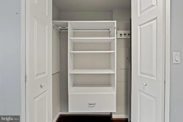 a view of walk in closet with empty racks