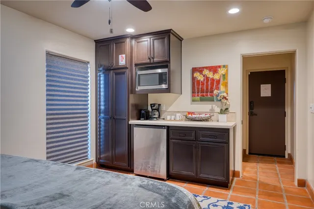 an aerial view of an buildings and street