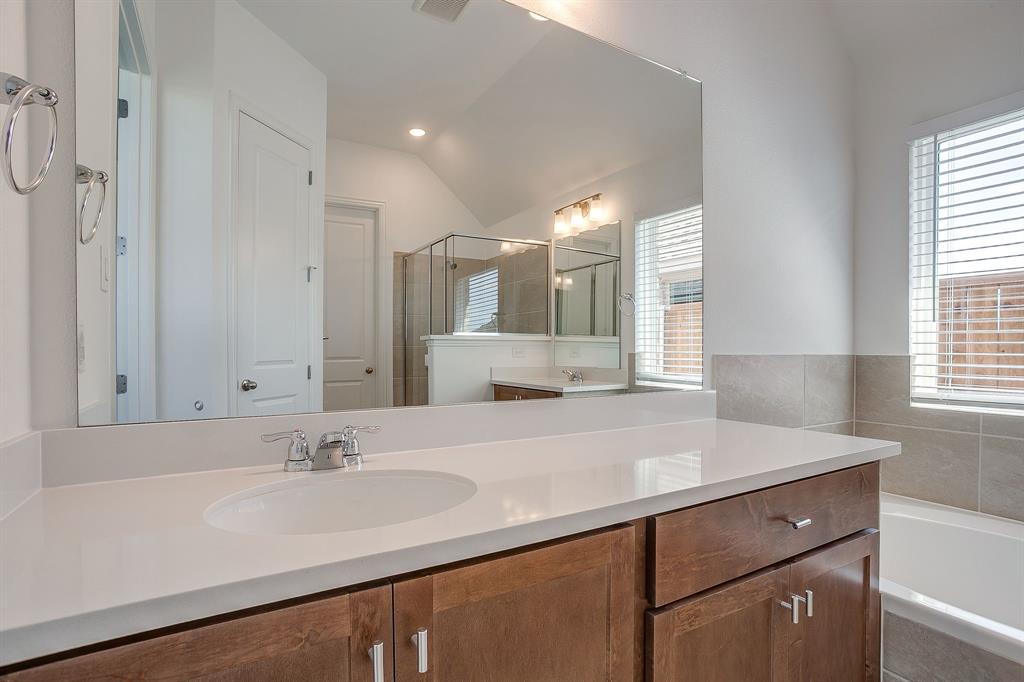 909 Schuberts Road Justin, TX 76247 - Photo 18 of 34 a bathroom with a sink double vanity and a mirror