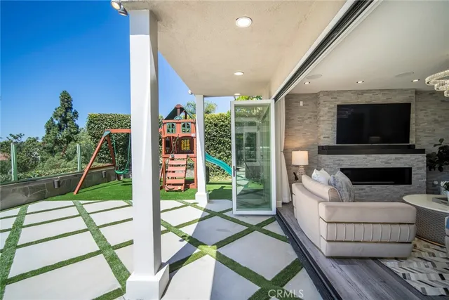 a view of a porch with a bench in balcony