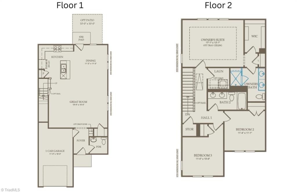 930 Poets Walk Road Whitsett, NC 27377 - Photo 3 of 3 Floor Plan Level 1 and Floor Plan Level 2