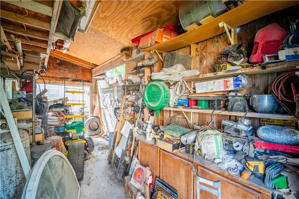 a view of a garage with a bike and garage