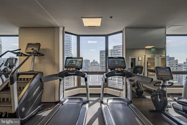 a view of a room with gym equipment