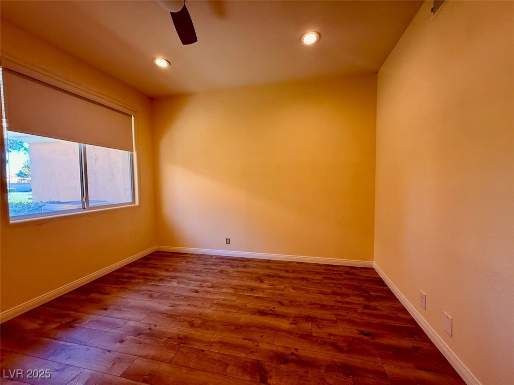 4969 Jeremy Drive Las Vegas, NV 89113 - Photo 37 of 73 Unfurnished room featuring dark wood-style floors, ceiling fan, and recessed lighting