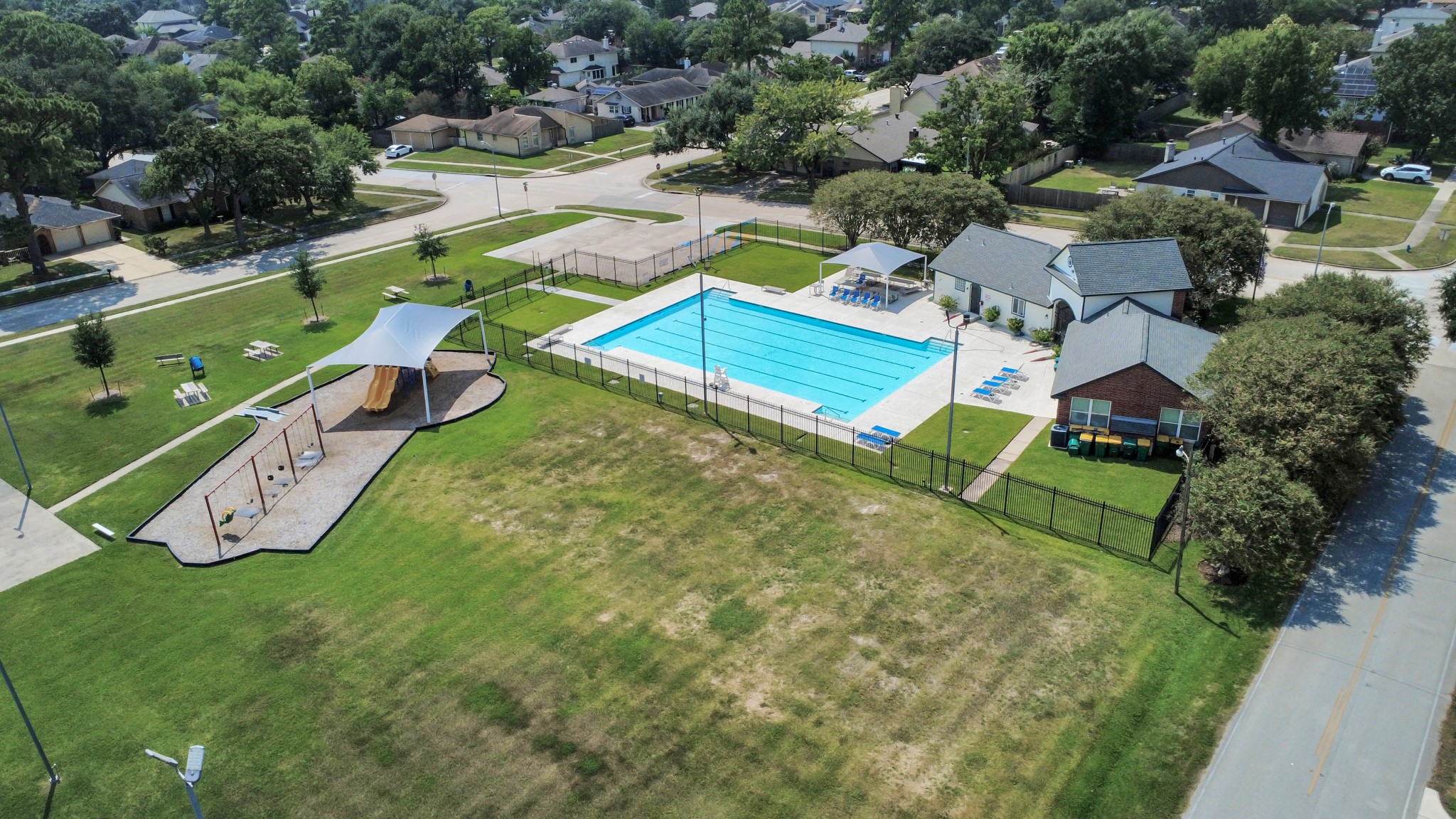 3402 Haydee Road Spring, TX 77388 - Photo 26 of 26 an aerial view of a house with swimming pool yard and outdoor seating