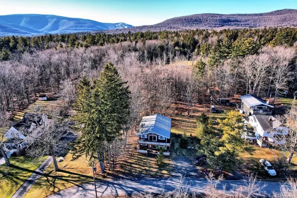 a view of a house with a yard and a mountain