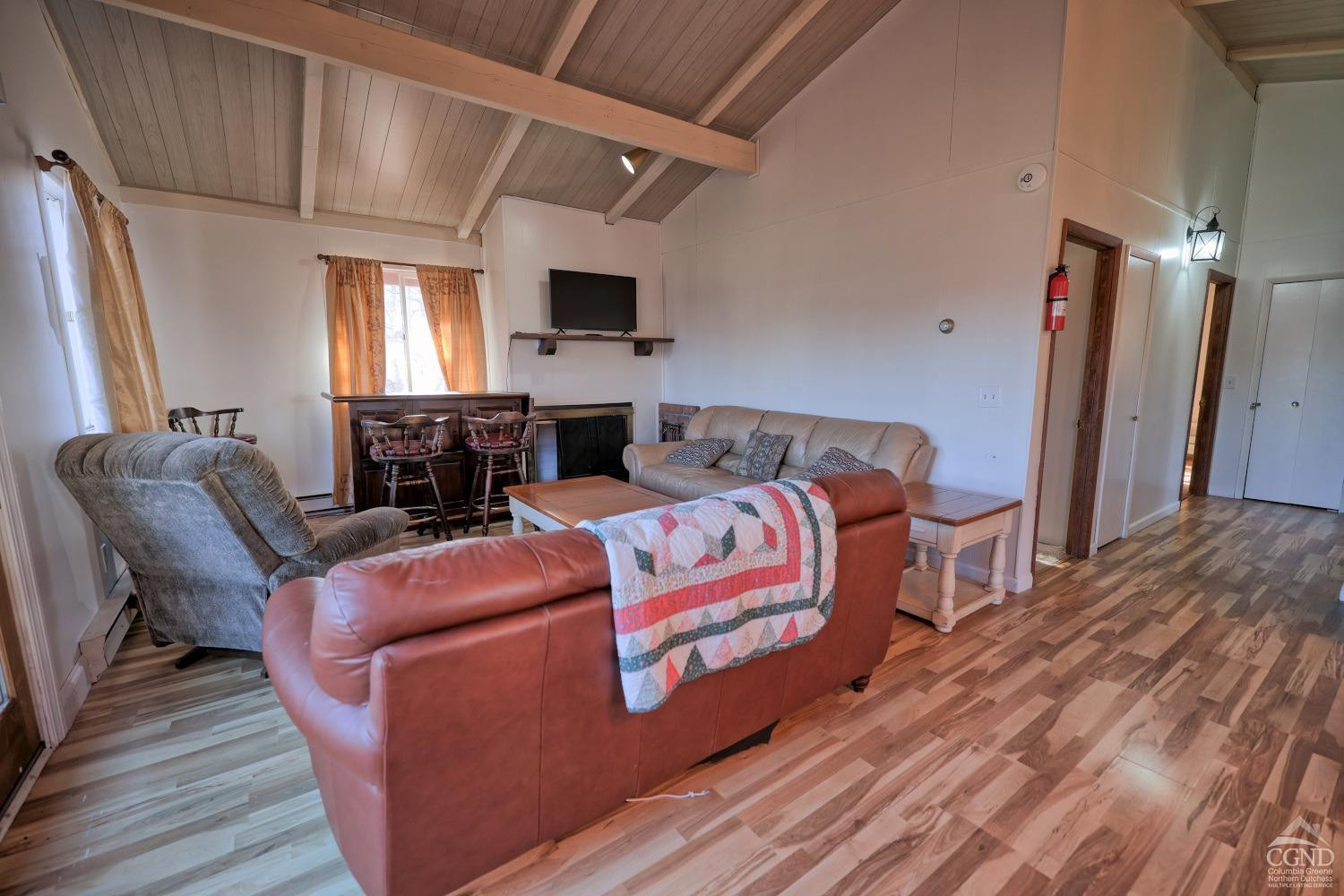 31 Showers Road Hunter, NY 12485 - Photo 55 of 89 a living room with furniture a fireplace and a flat screen tv
