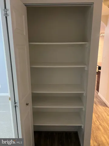 a view of walk in closet with empty racks