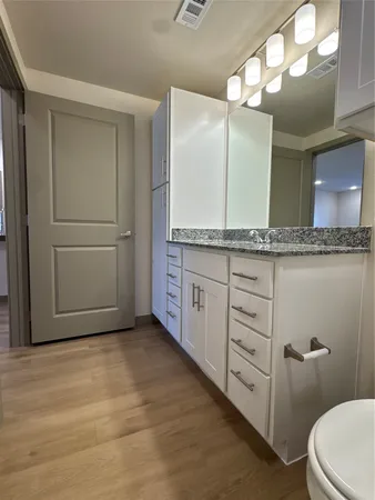 a bathroom with a sink a toilet and a mirror