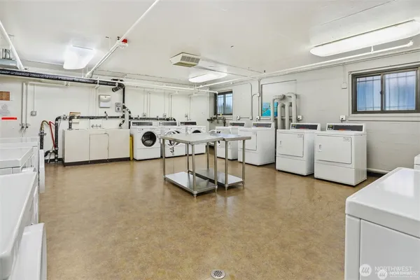 a view of a kitchen with storage and utility