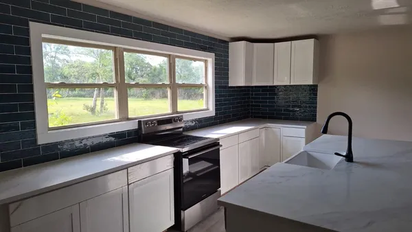 a view of wooden cabinets