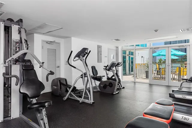 a view of a room with gym equipment