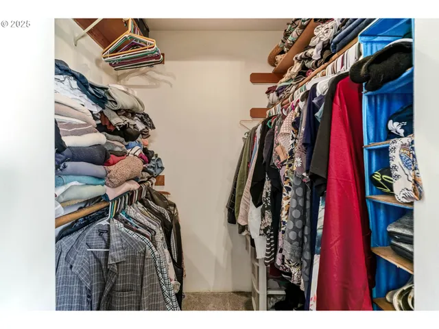 a bedroom with a bed and a walk in closet