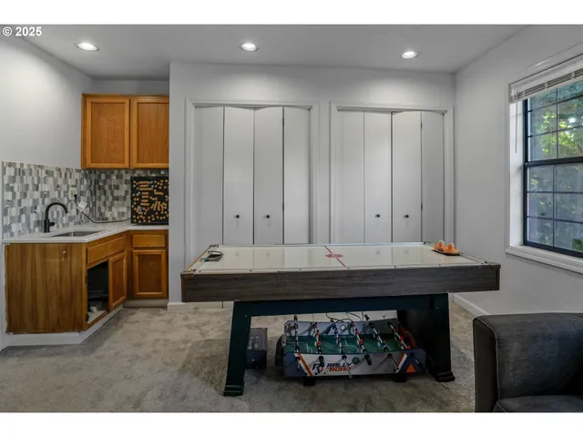 a room with a table and window