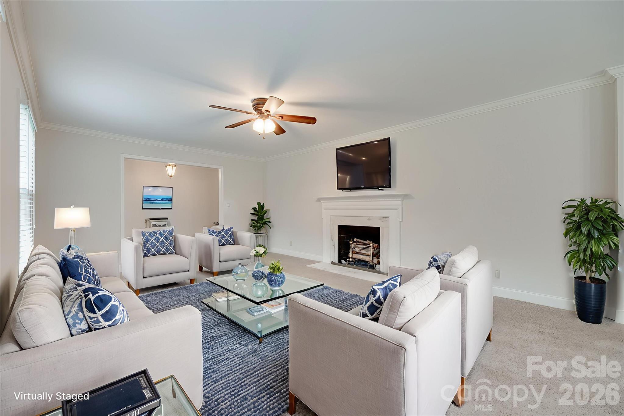 1003 Chesterfield Avenue Lancaster, SC 29720 - Photo 2 of 31 a living room with furniture a fireplace and a potted plant
