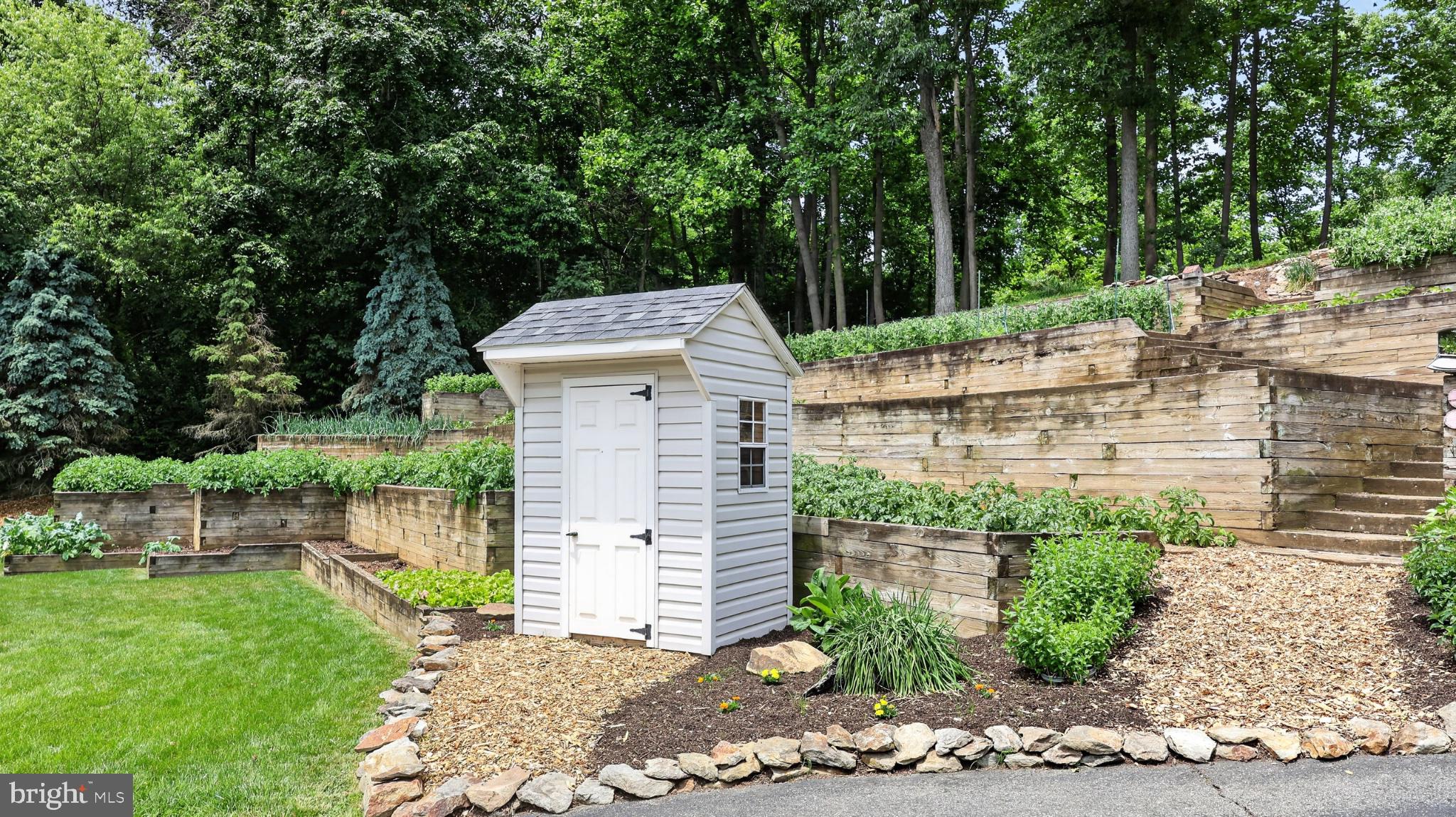 257 Hill Road New Holland, PA 17557 - Photo 24 of 94 Charming garden shed amidst lush greenery.
